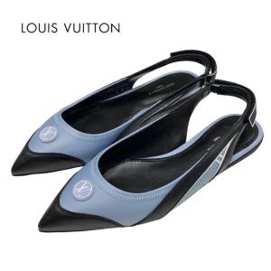 ルイヴィトン LOUIS VUITTON アークライトライン パンプス 靴 シューズ サテン レザー ライトブルー ブラック フラットパンプス