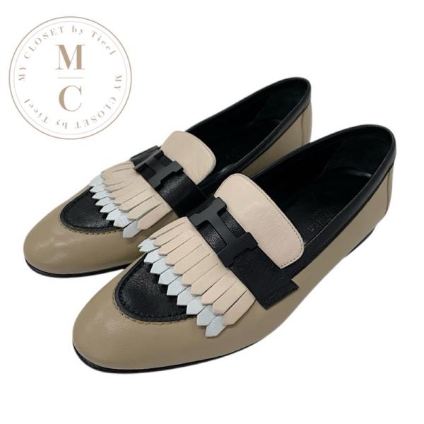 エルメス HERMES ロワイヤル ローファー 革靴 靴 シューズ レザー ベージュ ブラック ホワ...