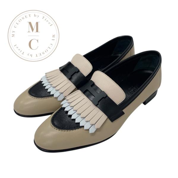 エルメス HERMES ロワイヤル ローファー 革靴 靴 シューズ レザー ベージュ ブラック ホワ...