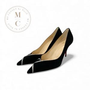 クリスチャンルブタン Christian Louboutin パンプス 靴 シューズ スエード ブラック 黒 未使用 ロゴ ラインストーン