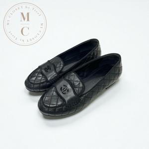 シャネル CHANEL フラットシューズ 靴 シューズ レザー ブラック 黒 マトラッセ ココマーク ローファー