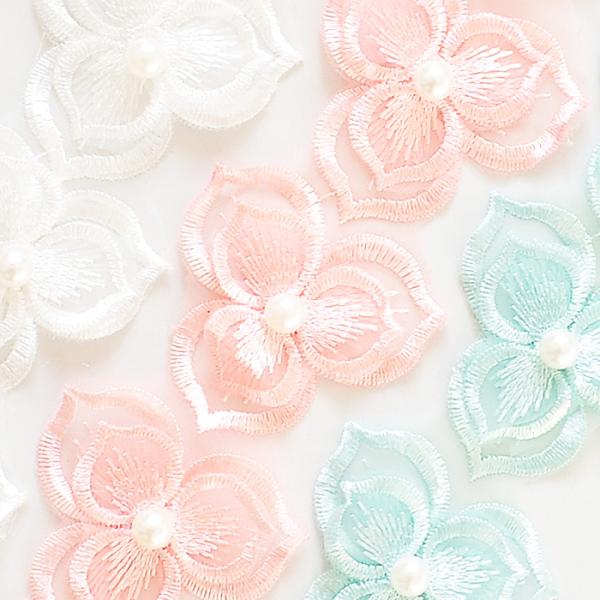 パール付き ブライダルベールモチーフ 18枚 4種 ■ 花 フラワー ペールカラー アクセサリー マ...