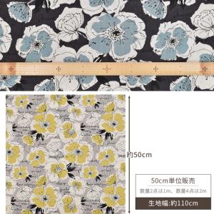 生地 綿麻キャンバス 花柄 英字 おしゃれ シ...の詳細画像1