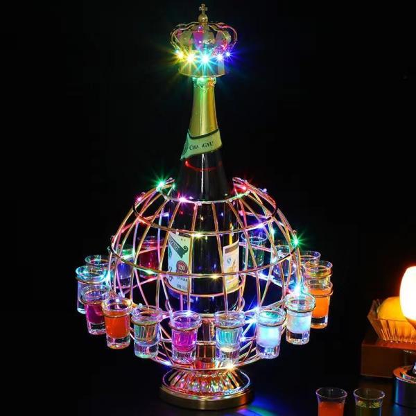 テキーラ地球儀 LED酒グラスワインラック 酒棚 おしゃれ 地球儀の形 18穴 LED酒ボトルの表示...