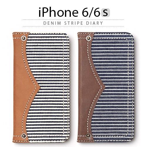 【訳あり アウトレット】iPhone6s ケース 手帳型 ZENUS Denim Stripe Di...