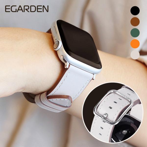 アップルウォッチ ウルトラ バンド 革 交換ベルト ベルトホール10個 EGARDEN スクエアバッ...