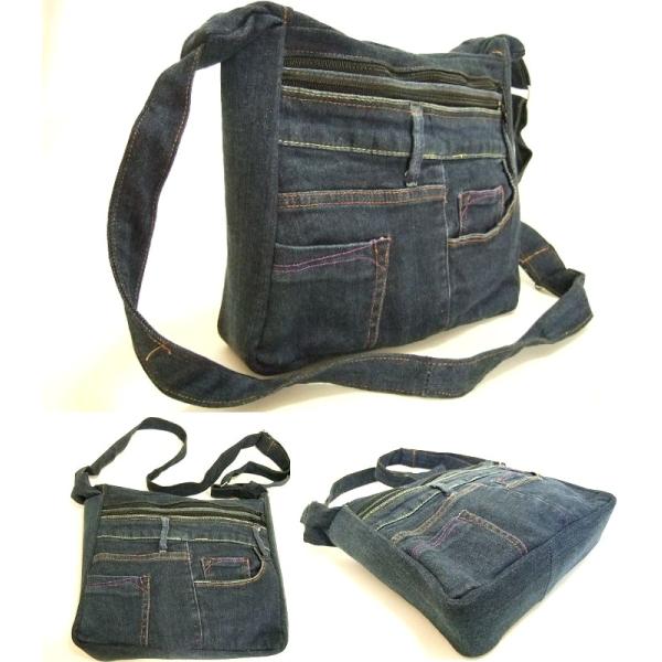 横浜最新 魅惑のデニムショルダーバッグ♪3連巾広チャック リメイクオリジナルバッグ 横巾26cm 縦...