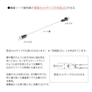 丸型3mmLEDランプ 白(高輝度)【極細リー...の詳細画像1