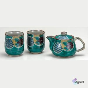急須 九谷焼 くつろぎ揃 グリーン丸紋 きゅうす ティーポット 湯呑 茶道具 人気 ギフト 両親父母...