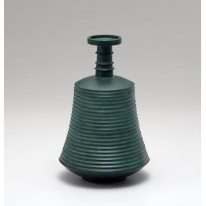 大角勲　双鶴　花瓶　花器　銅製　桐箱付　焼青銅色　銅製オブジェ 置物 大角勲花瓶花器双鶴銅製桐箱付焼青銅色銅製オブジェ 置物