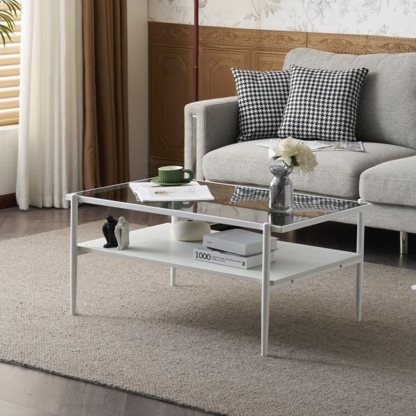 ガラステーブル 収納付き センターテーブル ローテーブル ガラス 幅96cm 強化ガラス リビング ...