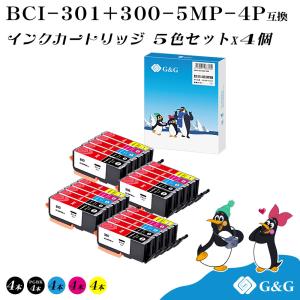 G&G BCI-301(BK/C/M/Y)+BCI-300(PGBK) 顔料 5色×4個 ブラック【残量表示対応】キヤノン 互換インクタンク 送料無料｜myink