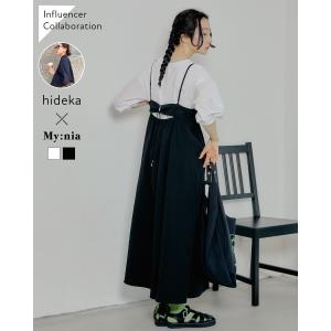 ワンピース キャミソールワンピース キャミワンピ フレア ギャザー 黒 白 マイニア 大人気インフルエンサー hideka コラボ