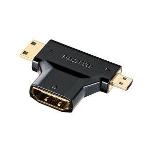 【HDMI変換アダプタ　ミニ＆マイクロHDMI（ブラック）】HDMIオスコネクタをミニHDMIオス、マイクロHDMIオスコネクタに変換するアダプタ。ブラック。｜myoffice