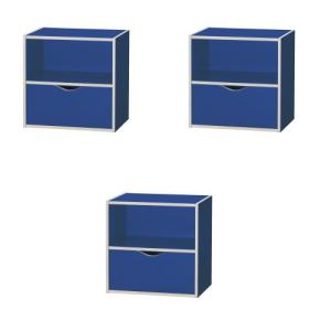 コロンシリーズ3個セット　連結可能なカラフル収納ボックス引き出し付(ブルー)3個セット｜myoffice
