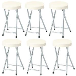 P-folding stool 6脚セット　合皮レザー折り畳みスツール座高さ500mm(ホワイト) 6脚セット｜myoffice