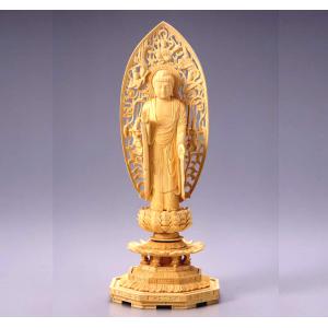 仏像 浄土真宗 西本願寺派御本尊 総柘植製 八角台座 飛天光背 西阿弥陀 