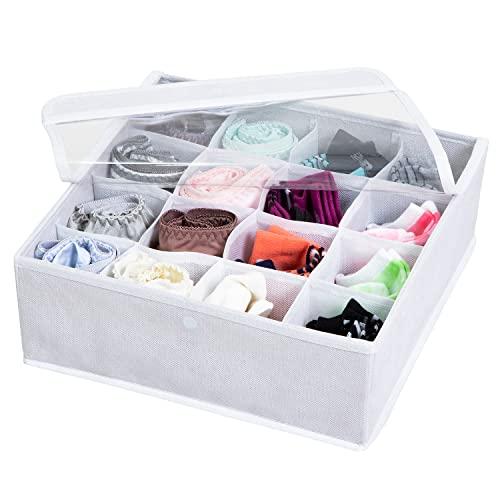 アストロ 収納ケース ホワイト 16マス 小物 下着 引き出し 仕切り 収納ボックス 不織布 フタ付...