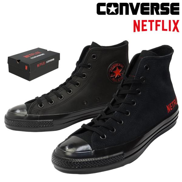 コンバース ネットフリックス オールスター スニーカー メンズ エイジド ハイカット ブラック レザ...