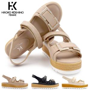 ヒロココシノ ファム 厚底サンダル レディース HRL6001 ラインストーン キルティング ジュート巻き風 ベルクロ 軽量 バックストラップ 26春夏新作