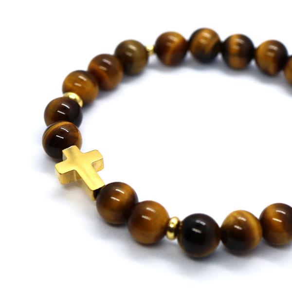 パワーストーン ブレスレット タイガーアイ クロス デザイン  シンプル 十字架 メンズ アクセサリ...