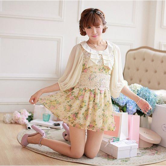 バラ柄ドルマンスリープお嬢様ワンピース