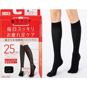 着圧 5本指ソックス レディース むくみ対策 強着圧25hPa ハイソックス 日本製 セール 美脚 黒
