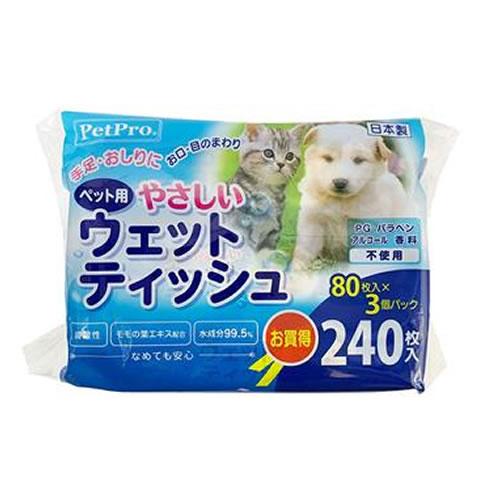 P-4981528626070 ペットプロジャパン ＰＰやさしいウェットテイッシュ８０枚入×３Ｐ
