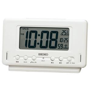 SQ796W セイコー 電波デジタル目覚まし時計 選べるアラーム音 白パール