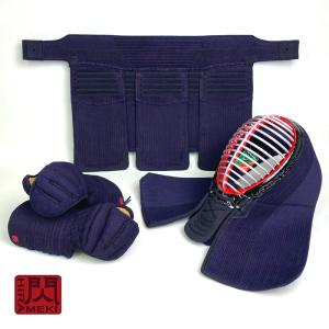 【 松勘 】 剣道具 剣道防具 胴抜きセット 閃RED HIRAMEKI 8mm グノ目刺 織刺 堅紐付 刺繍ネーム付 M / Lサイズ 大人用 高校生用 閃red 赤 試合向け ひらめき