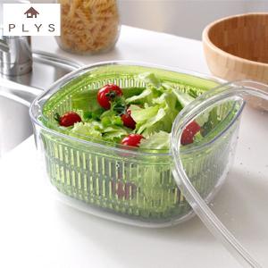 プリス ベジマジ 野菜用保存かご あらう ざる 水切り ボウル ホワイト 約21cm×21cm×11cm 長持ち オカ PLYS