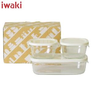 (欠品)iwaki パック＆レンジ 角型 3点セット ホワイト PTY-PRN-3W イワキ AGCテクノグラス))