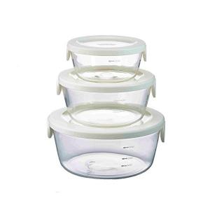 HARIO 耐熱ガラス製保存容器 丸 3個セット オフホワイト ハリオ｜n-kitchen