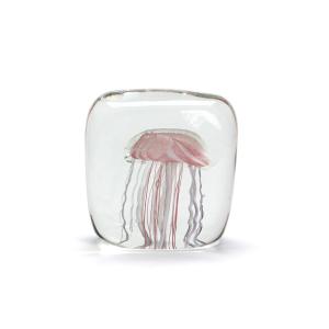ガラス オブジェ クラゲ Jellyfish Twisted Leg Square Pink スクエア ピンク ペーパーウェイト 置物 インテリア 癒し 玄関 手作り｜n-l
