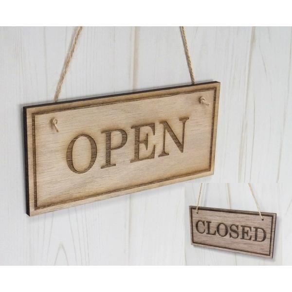 ハンドメイド 木製 両面サインプレート「OPEN・CLOSED」 アンティーク調 オープン＆クローズ...