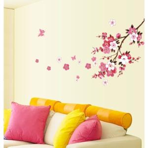 ウォールステッカー 桃の花と蝶々 ウォールペーパー シール 春 和風 ピンク 小サイズ 送料無料｜n-m