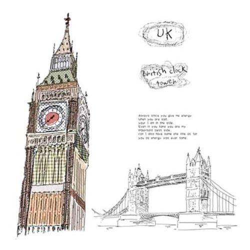 ウォールステッカー イギリス 時計台とロンドン橋 壁シール 手書き風 北欧 風景 UK 送料無料