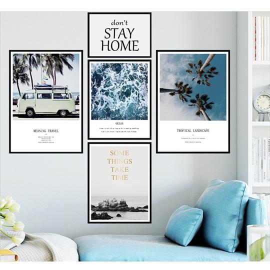 ウォールステッカー ヤシの木 海 景色 額縁 壁に貼るシール ホーム 英語 アウトドア 時間 車 送...