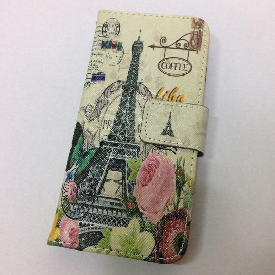 iPhone 6 手帳型 ケース エッフェル塔と花と蝶 フランス パリ 財布 マグネット 送料無料