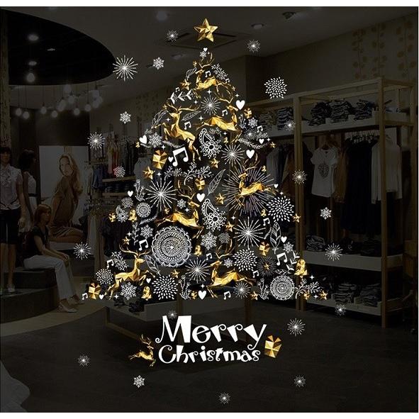 ウォールステッカー クリスマスツリー 雪の結晶 トナカイ 壁シール 大人可愛い 装飾 白 金色 送料...
