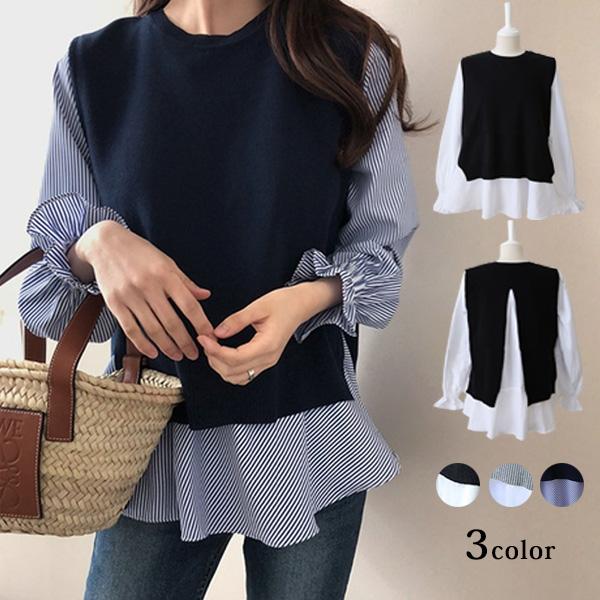 ニット ベスト コーデ ブラウス レディース 2点セット インナートップス 送料無料爆買