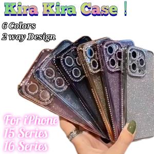 iPhone16/15シリーズ ゴージャスラメグリッター+ラインストーン キラキラグラデーション2wayデザイン クリアメッキスマホケース