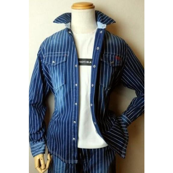 コードビー CODE:B デニムシャツ ストライプ オールシーズン定番品 カジュアルシャツ オーバー...