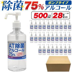 除菌アルコール ポンプ ボトル 500ml×28本セット プッシュ式 手指用アルコール 据え置き ウイルス 感染対策 エタノール 70％以上 高濃度｜n-style