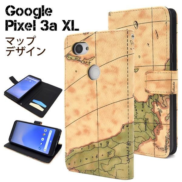 Google Pixel 3a XL用ワールドマップデザイン手帳型ケース グーグルピクセル3aXL