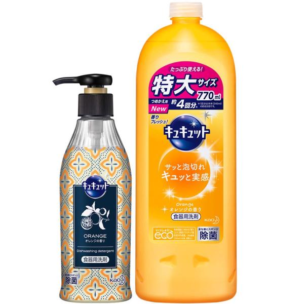 まとめ買い キュキュット 食器用洗剤 オレンジの香り ポンプ 300ml +詰め替え770ml