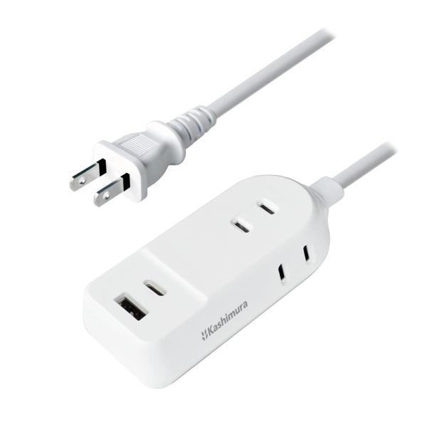カシムラ 国内・海外両用電源タップ 100〜240V入力対応 コード1m AC3 A/C 2P 2....