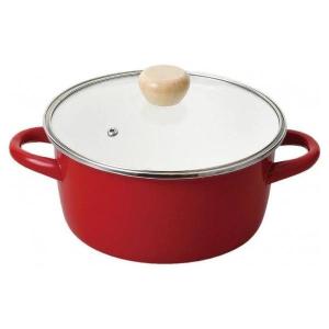 ベストコ ガラス蓋付 IH対応 両手鍋 ホーロー キャセロール 20cm レッド ND-4443