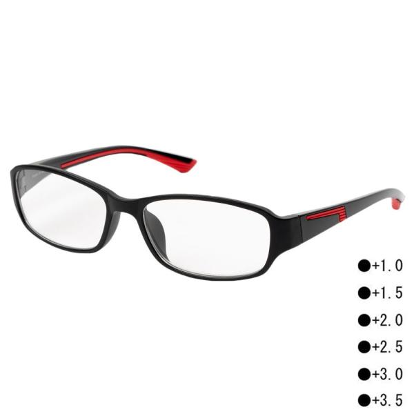 シニアグラス 老眼鏡 黒縁 赤ライン おしゃれ RG-S01　+2.5