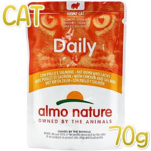 最短賞味2025.4・アルモネイチャー 猫 デイリーメニュー チキンとサーモンのミートボール 70gパウチalc5270成猫/総合栄養食